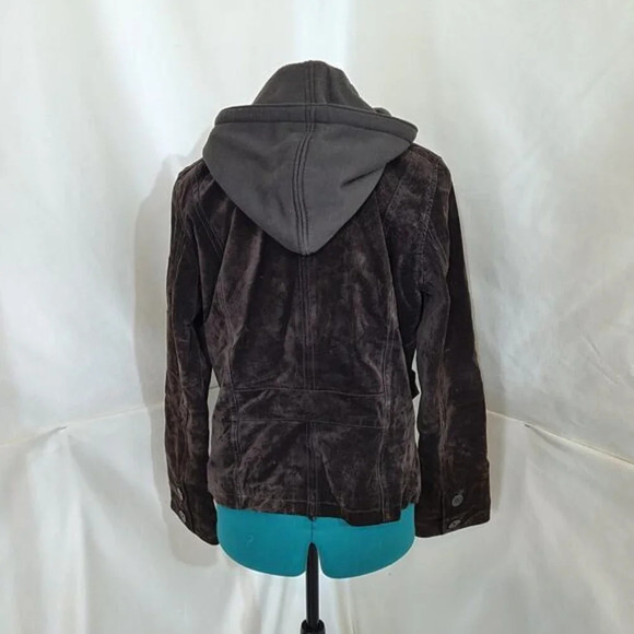 Cruze Brown Suede Leather Jacket with Removable Hoody - Size Large - Picture 4 of 13